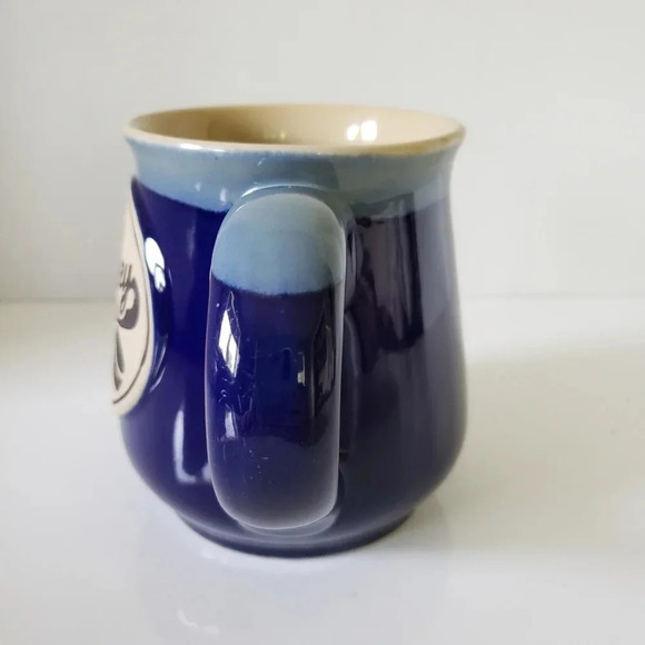 Large Pottery Style Fat Bottom Mug,Blue/Tan,Talk Hockey  to Me. - Picture 3 of 8